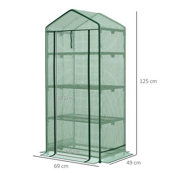 Mini serre balcon métal PE culture plantes 3 étagères porte zippée 69x49x125cm vert - ComfortXL Outdoor Living - Image 5
