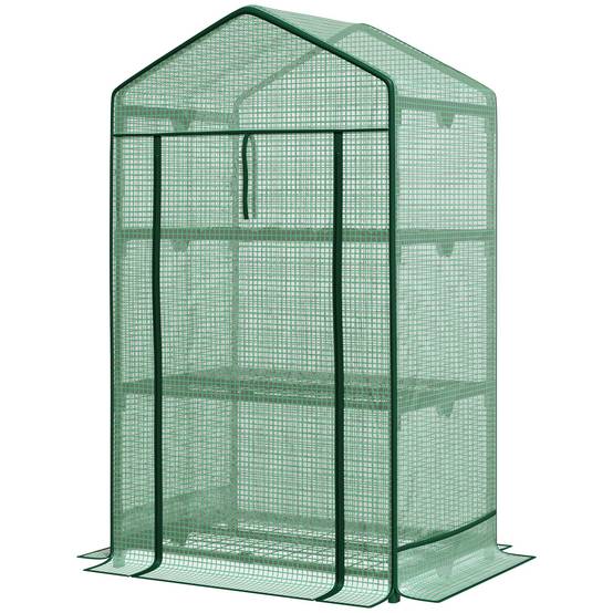Mini serre balcon métal PE culture plantes 3 étagères porte zippée 69x49x125cm vert - ComfortXL Outdoor Living - Image 2