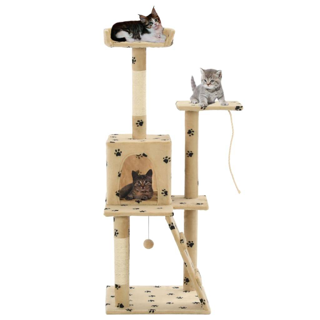 Vidaxl - Arbre à chat avec griffoirs en sisal 120 cm Beige Motif pattes vidaXL 170593 - Image 1