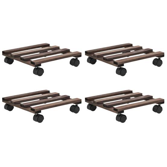 Lot de 4 Supports à Plantes Roulants en Bois de Cèdre Plateau Carré avec Roulettes 25 cm – ComfortXL Outdoor Living - Image 1