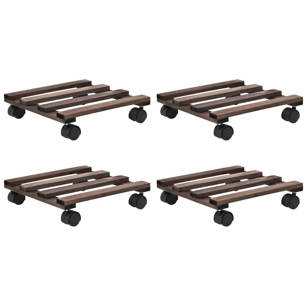 Lot de 4 Supports à Plantes Roulants en Bois de Cèdre Plateau Carré avec Roulettes 25 cm – ComfortXL Outdoor Living - Image 1