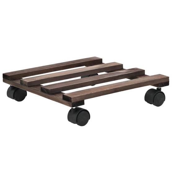 Lot de 4 Supports à Plantes Roulants en Bois de Cèdre Plateau Carré avec Roulettes 25 cm – ComfortXL Outdoor Living - Image 2
