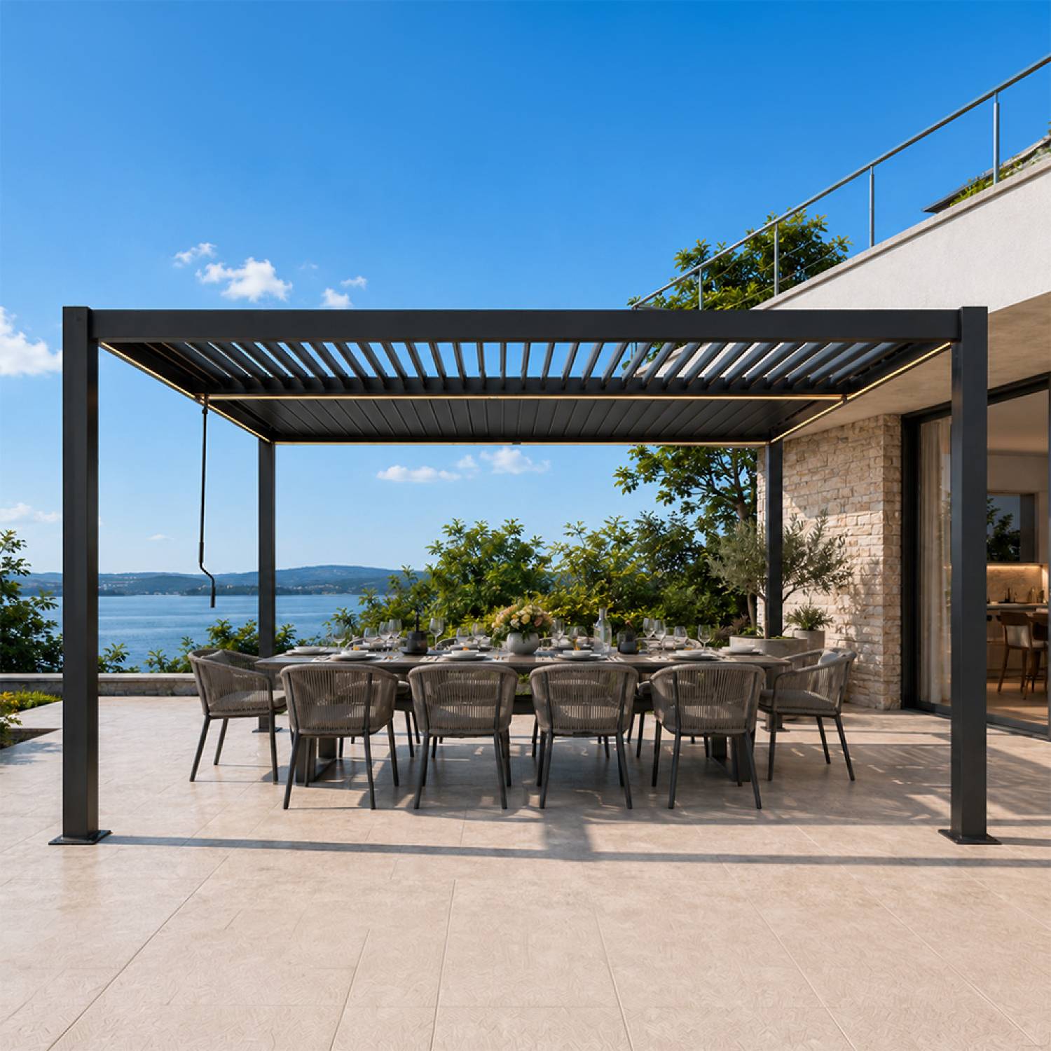 Pergola bioclimatique à LED 4x3m structure aluminium lames orientables CORFU - Image 6