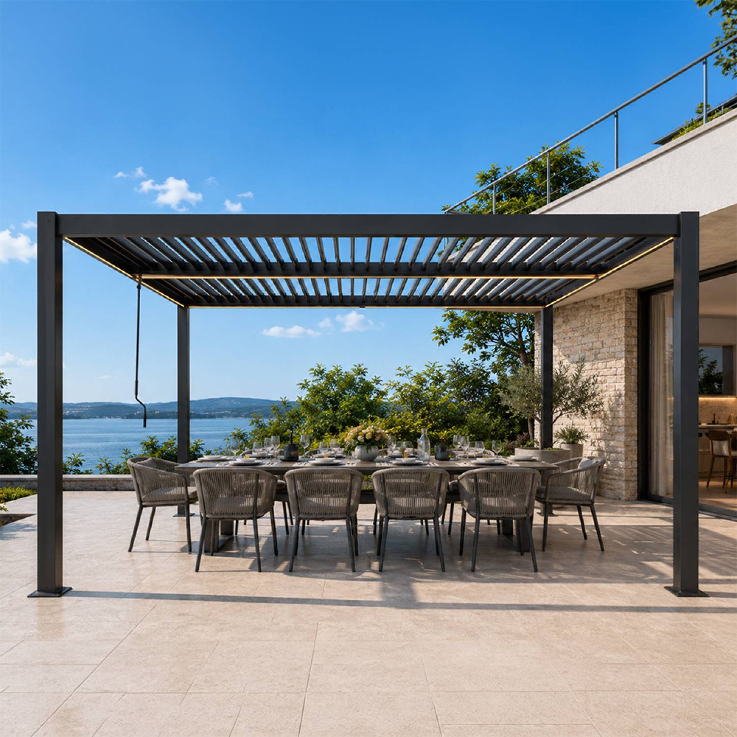 Pergola bioclimatique à LED 4x3m structure aluminium lames orientables CORFU - Image 5