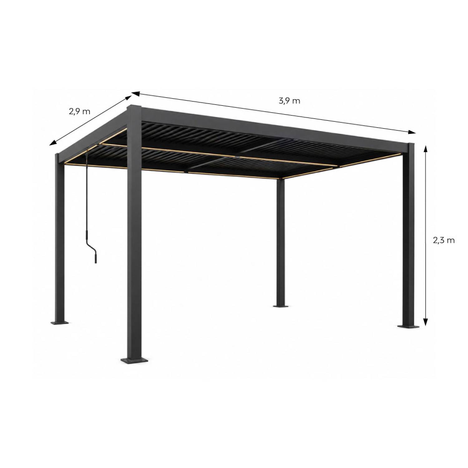 Pergola bioclimatique à LED 4x3m structure aluminium lames orientables CORFU - Image 3