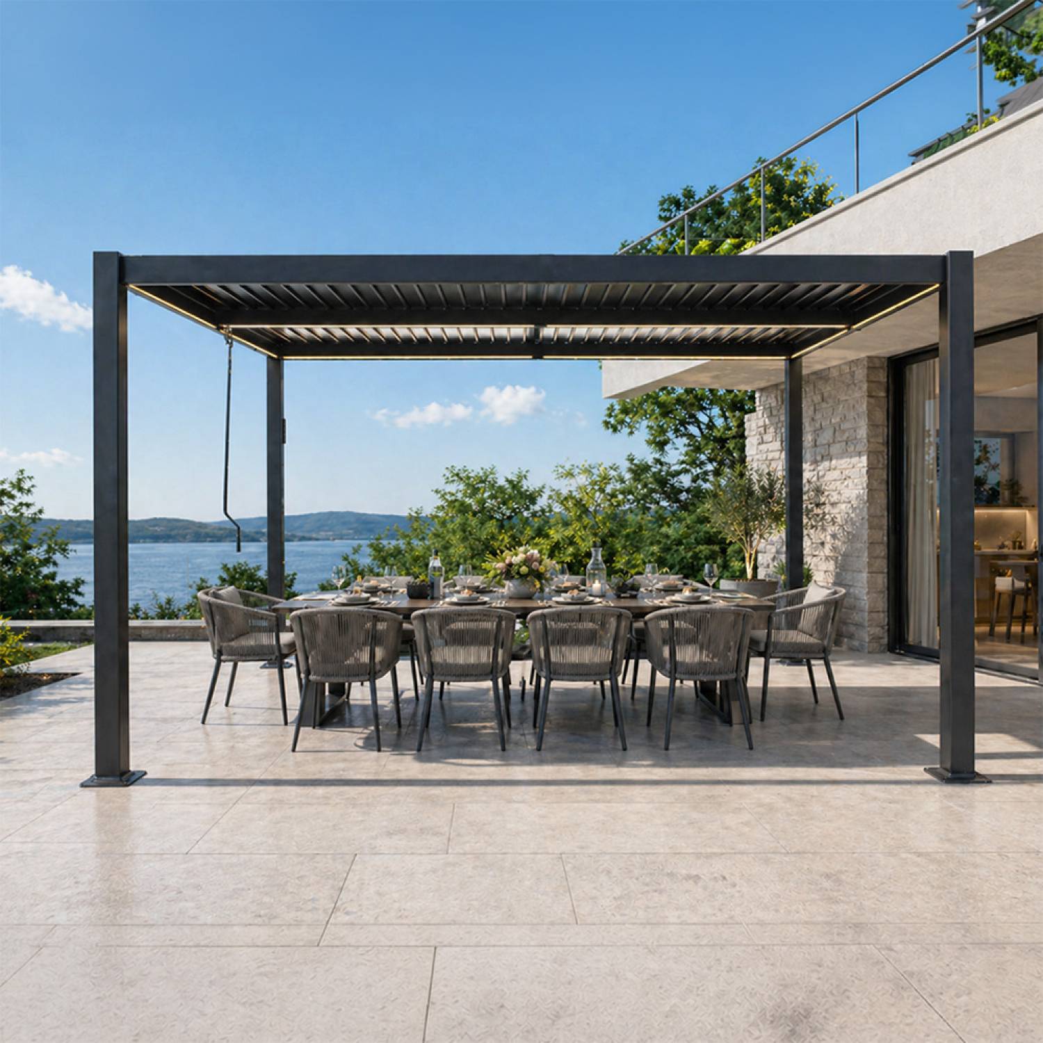 Pergola bioclimatique à LED 4x3m structure aluminium lames orientables CORFU - Image 4