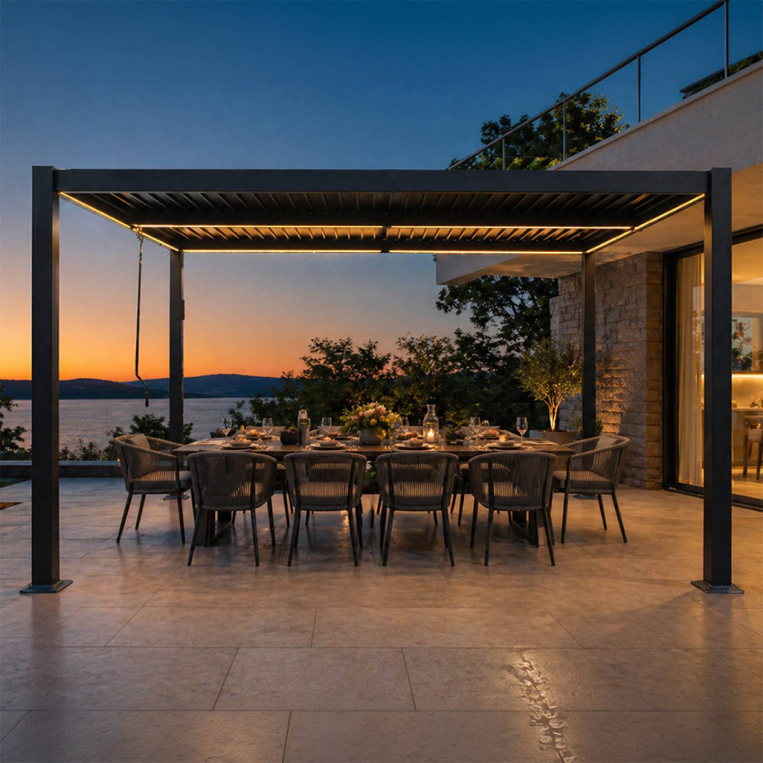 Pergola bioclimatique à LED 4x3m structure aluminium lames orientables CORFU - Image 2