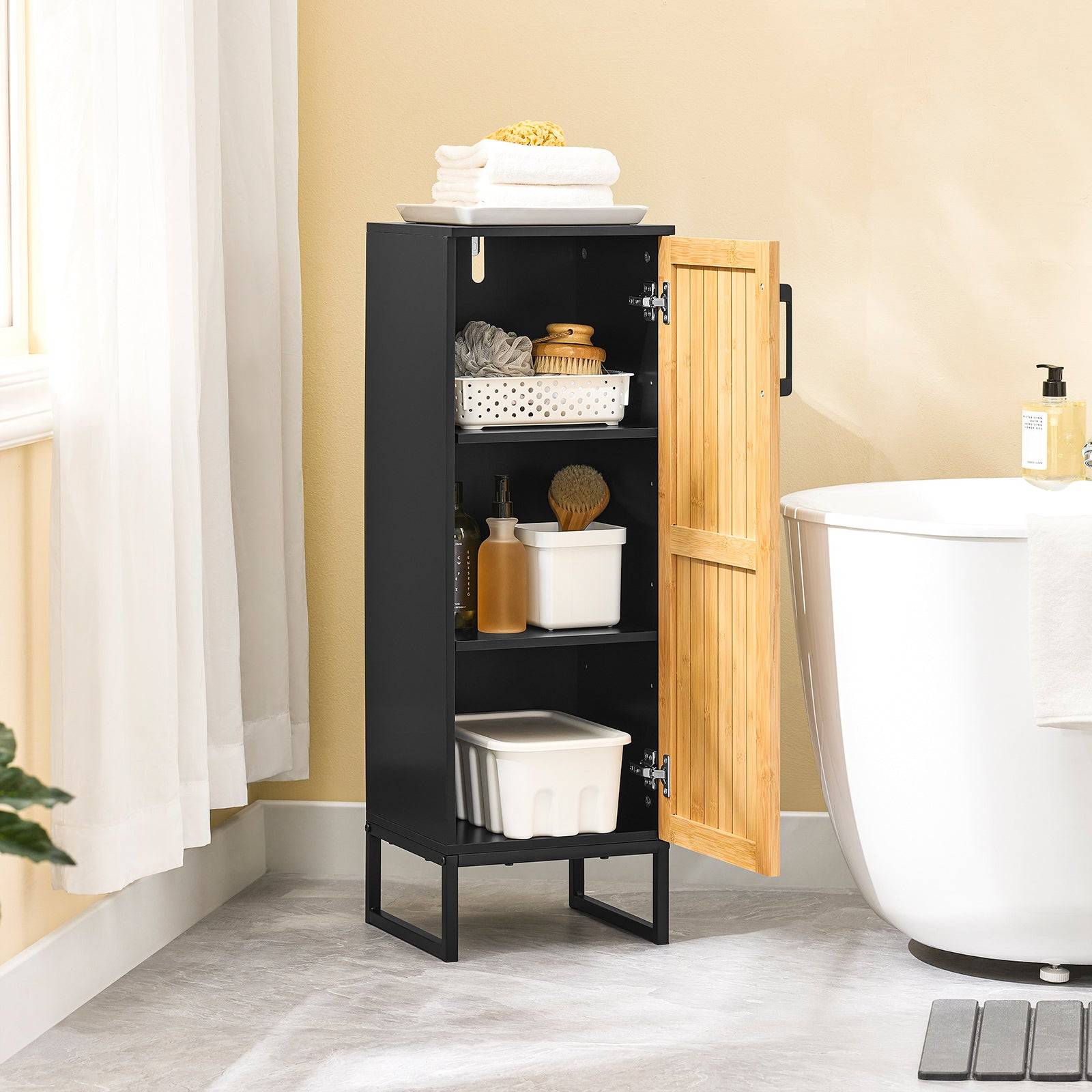 SoBuy Meuble de Rangement Étroit avec Portes en Bambou, Armoire WC Moderne pour Salle de Bains - Image 3