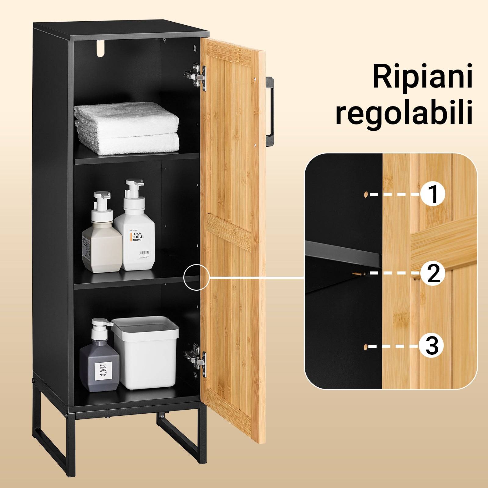 SoBuy Meuble de Rangement Étroit avec Portes en Bambou, Armoire WC Moderne pour Salle de Bains - Image 8