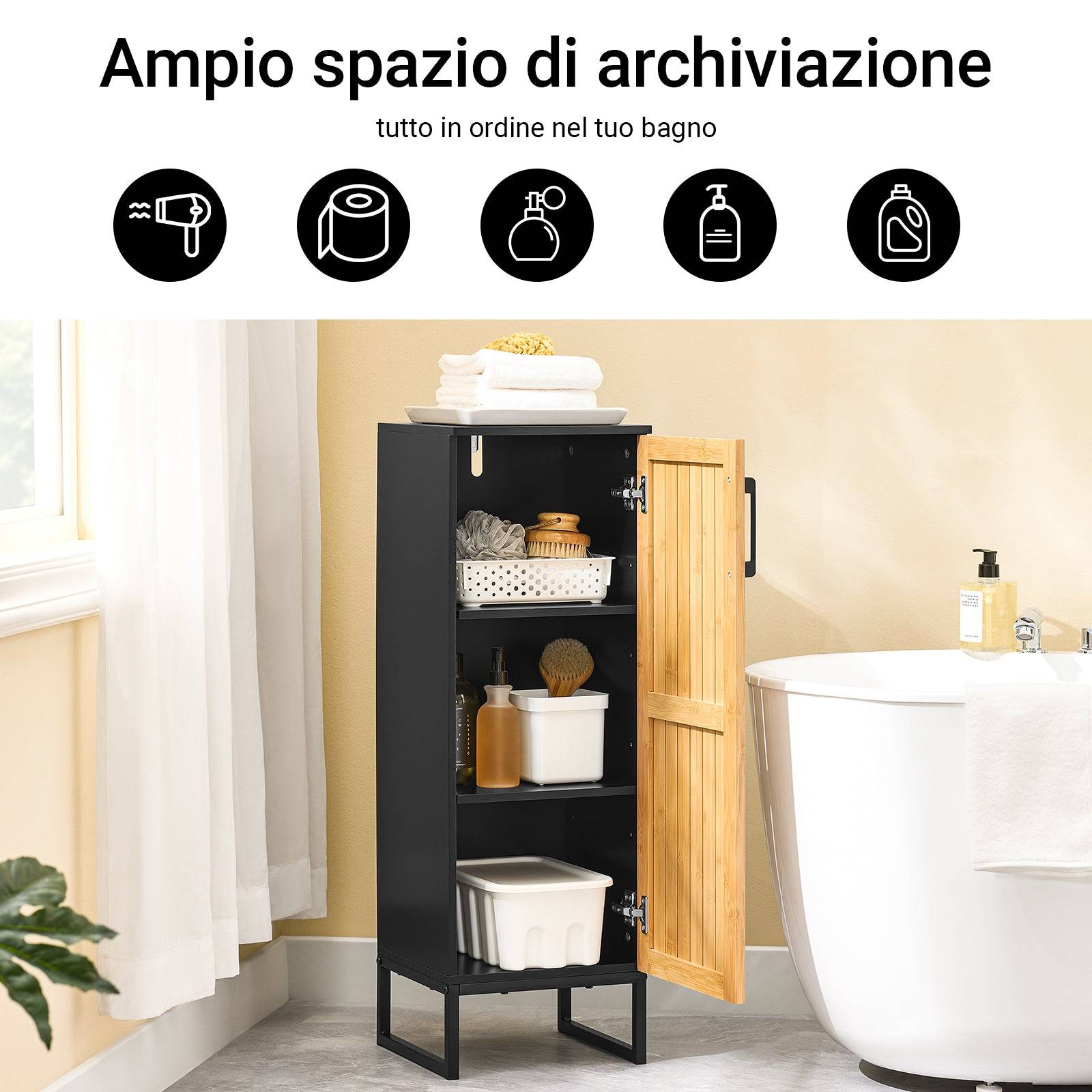 SoBuy Meuble de Rangement Étroit avec Portes en Bambou, Armoire WC Moderne pour Salle de Bains - Image 7