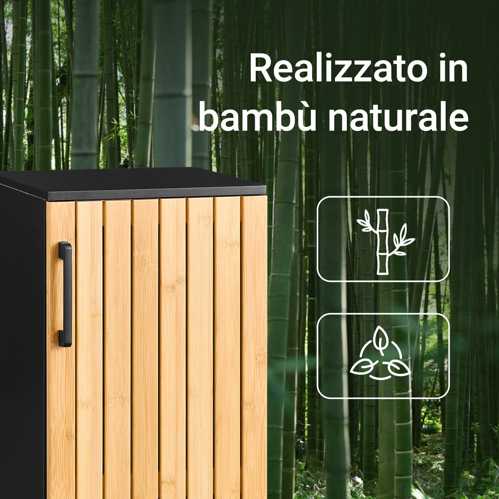 SoBuy Meuble de Rangement Étroit avec Portes en Bambou, Armoire WC Moderne pour Salle de Bains - Image 9