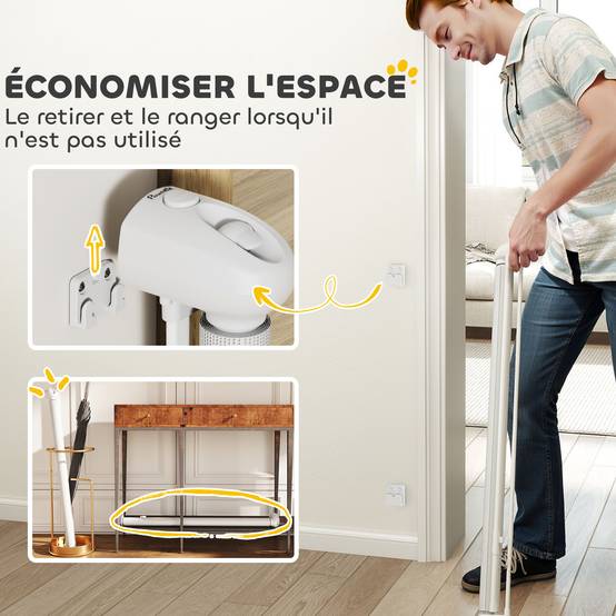 Barrière rétractable chien plastique porte couloir verrouillage auto 149cm blanc - ComfortXL Outdoor Living - Image 8