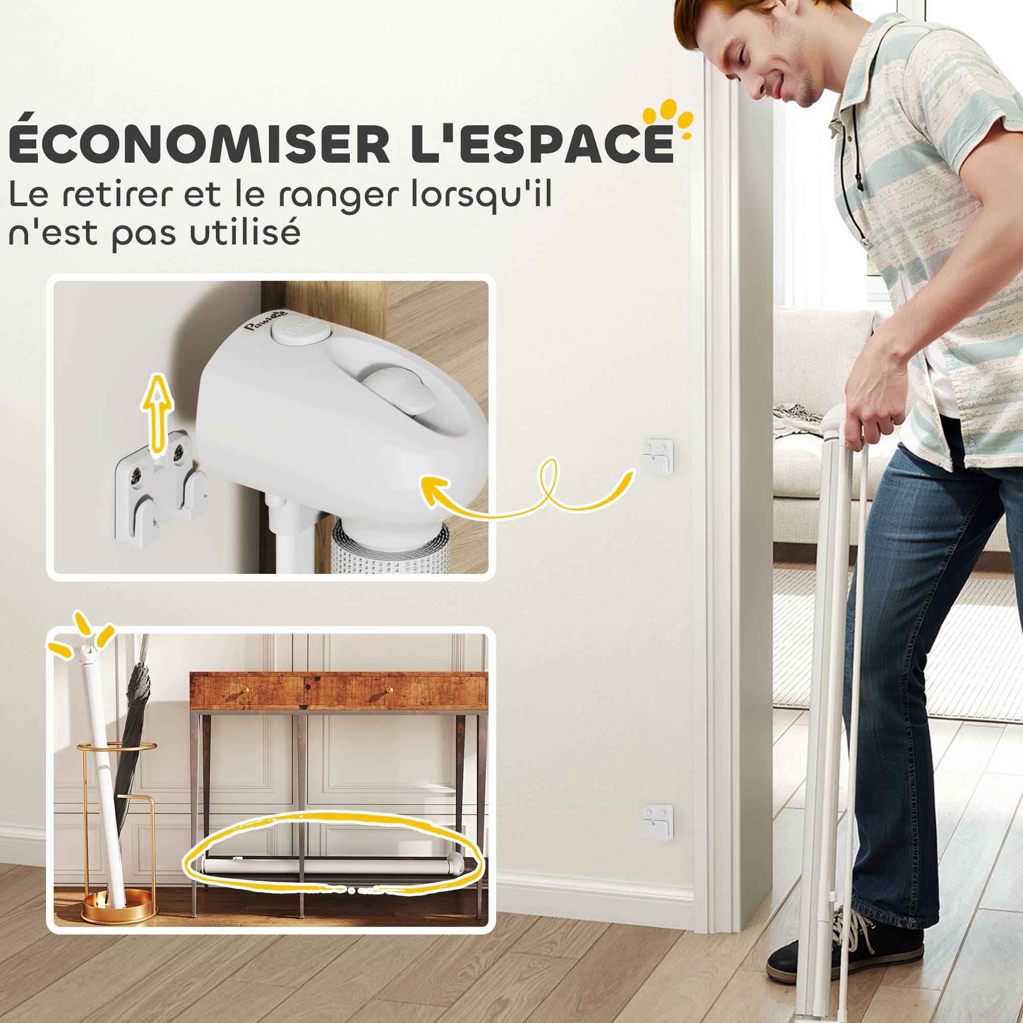 Barrière rétractable chien plastique porte couloir verrouillage auto 149cm blanc - ComfortXL Outdoor Living - Image 8