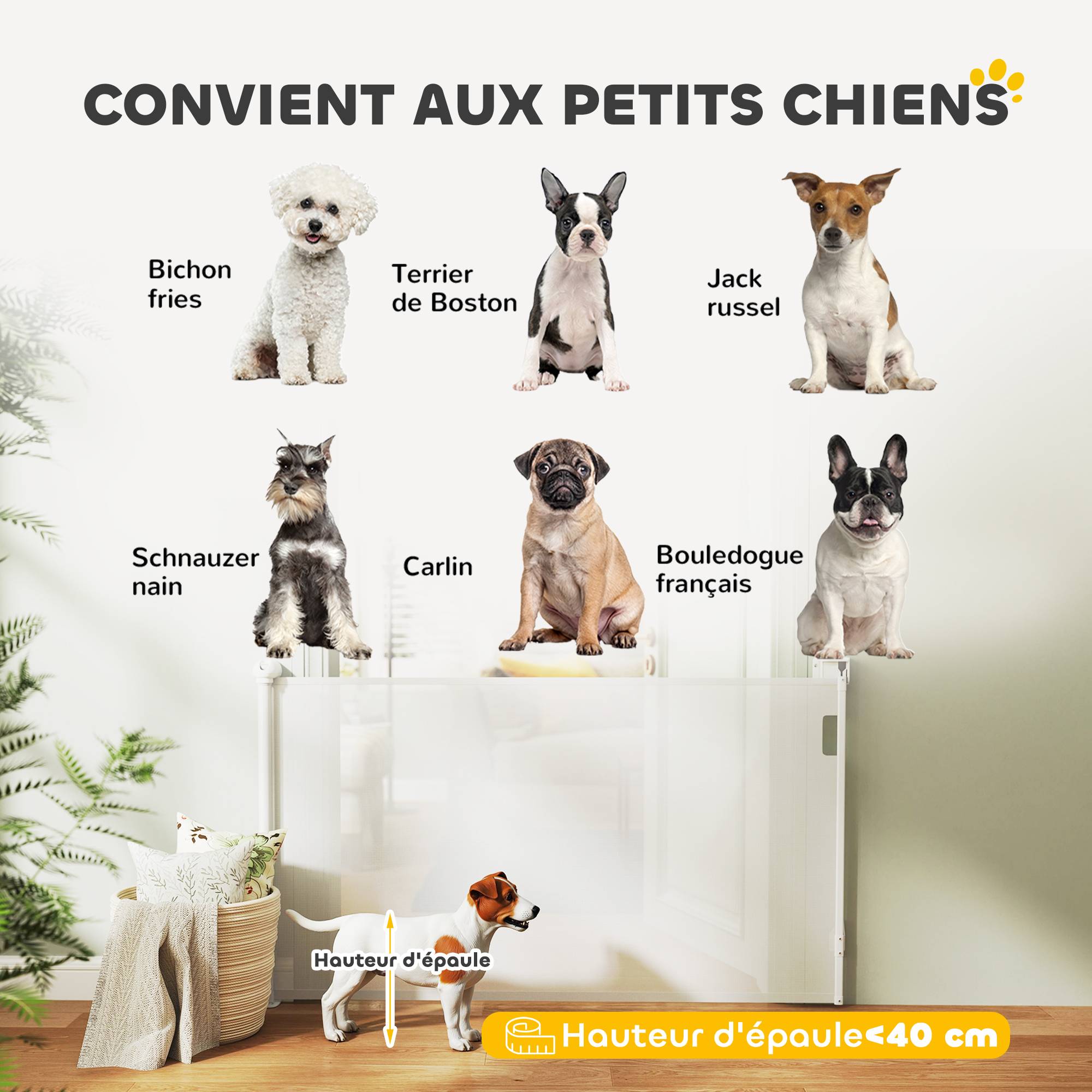 Barrière rétractable chien plastique porte couloir verrouillage auto 149cm blanc - ComfortXL Outdoor Living - Image 10