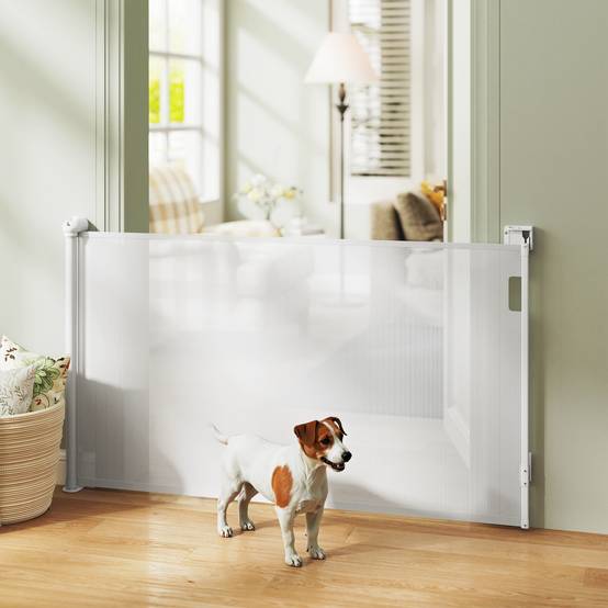 Barrière rétractable chien plastique porte couloir verrouillage auto 149cm blanc - ComfortXL Outdoor Living - Image 4