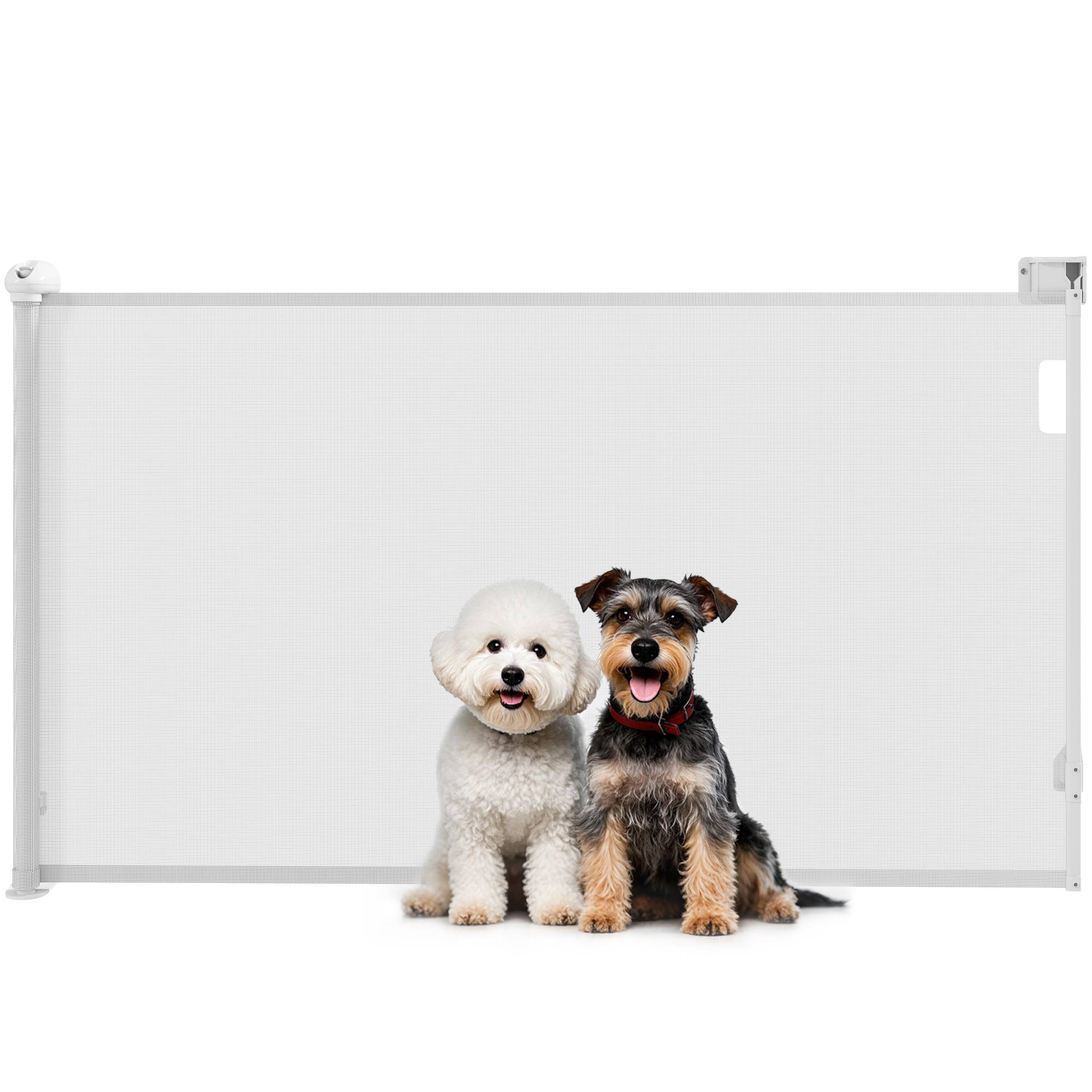 Barrière rétractable chien plastique porte couloir verrouillage auto 149cm blanc - ComfortXL Outdoor Living - Image 1