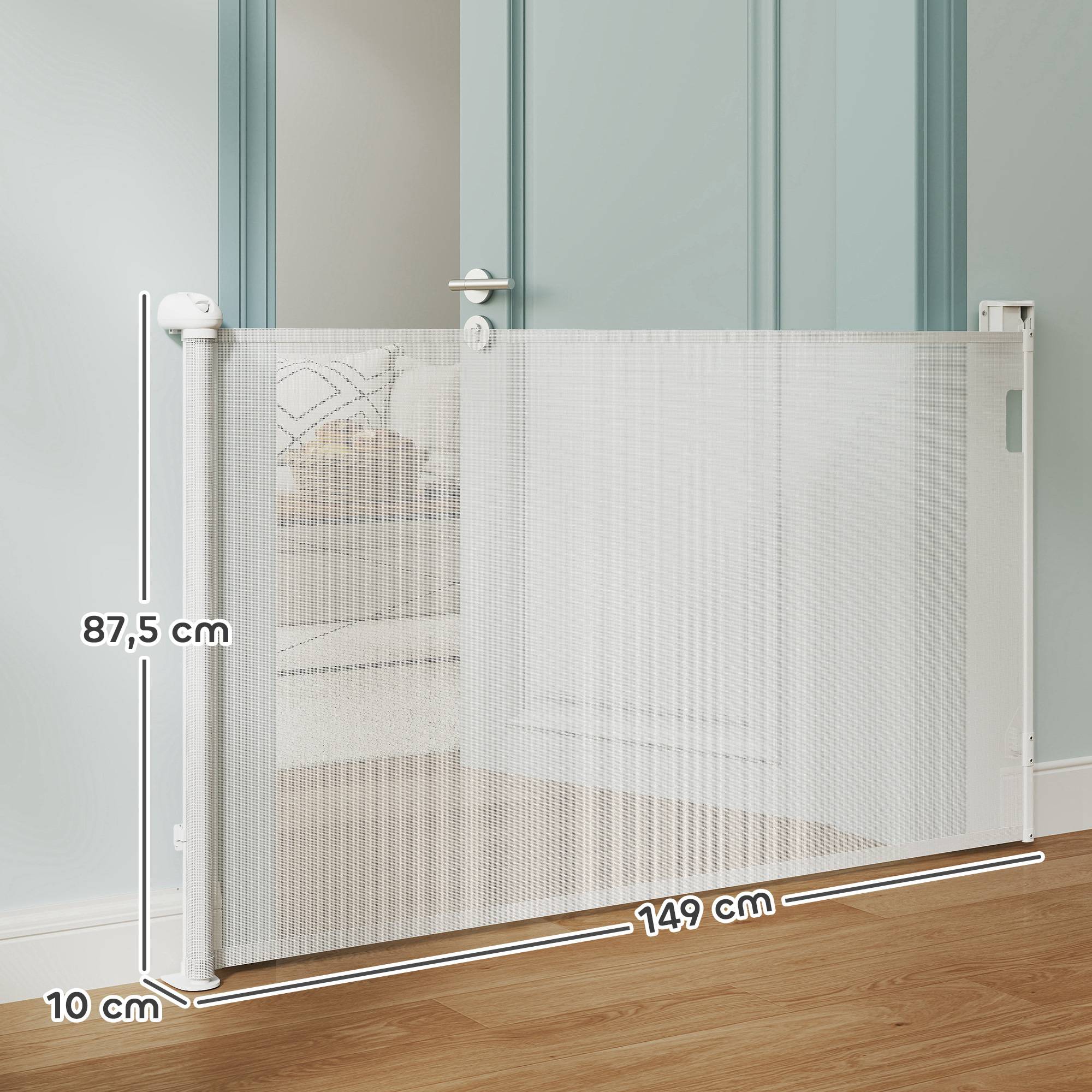 Barrière rétractable chien plastique porte couloir verrouillage auto 149cm blanc - ComfortXL Outdoor Living - Image 5