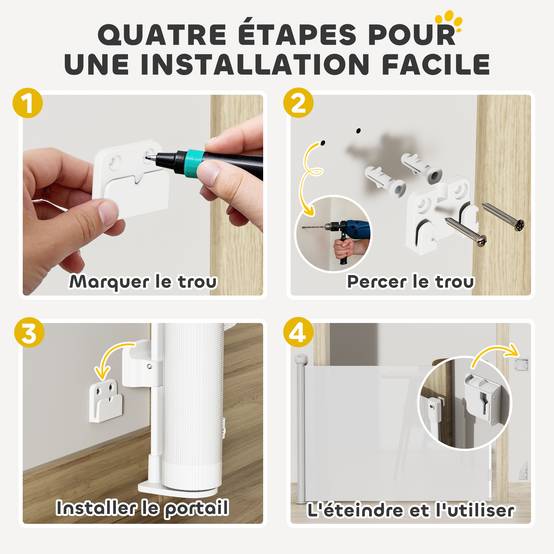 Barrière rétractable chien plastique porte couloir verrouillage auto 149cm blanc - ComfortXL Outdoor Living - Image 7