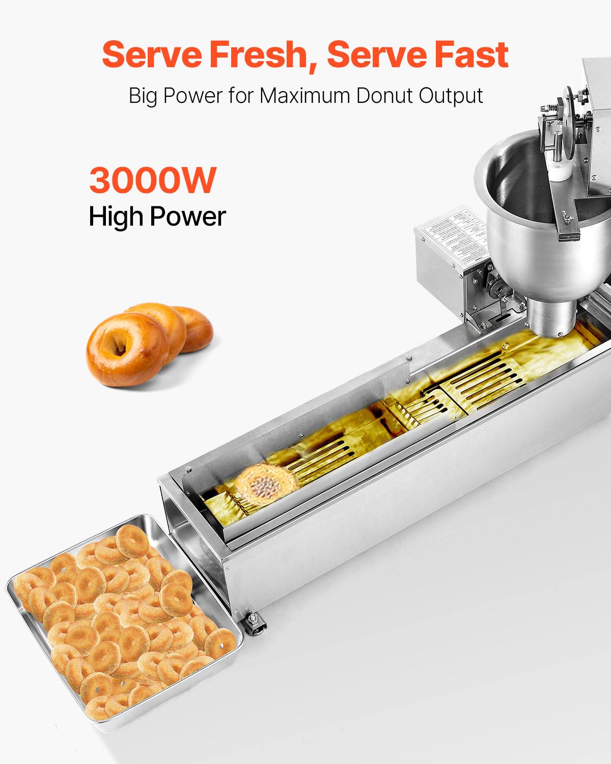 VEVOR Machine beignets automatique, 90 pcs/heure, inox, 3 moules. Comptage auto, commercial. - Image 2