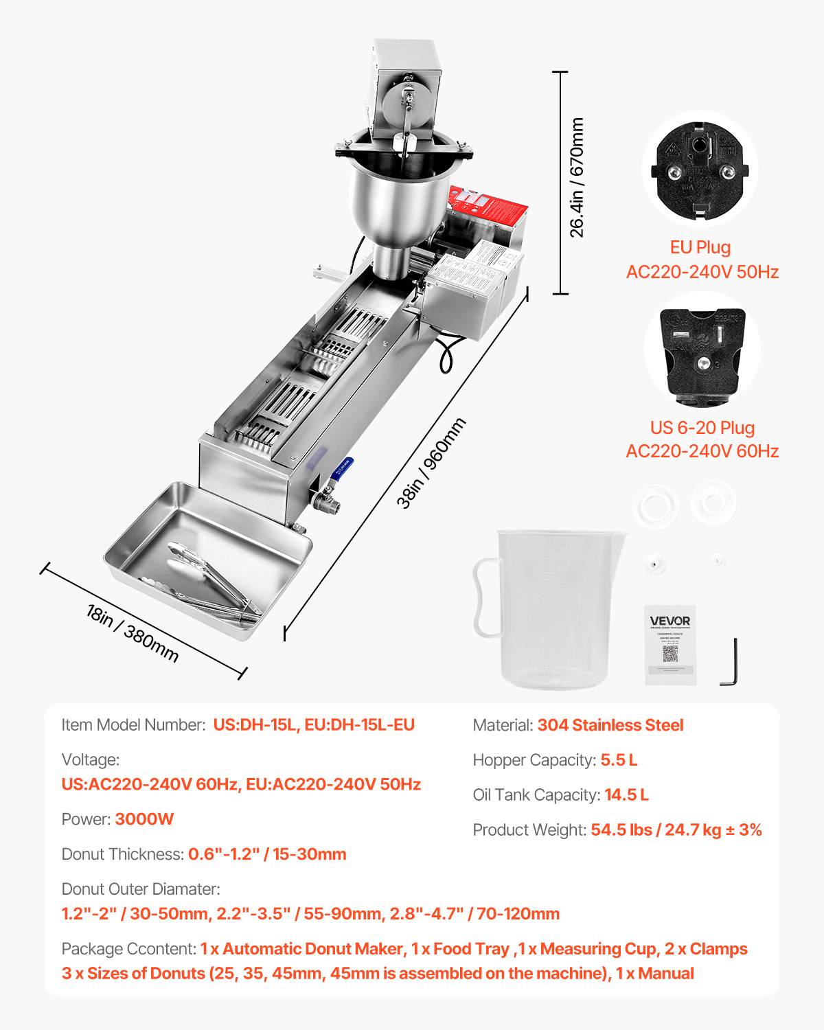 VEVOR Machine beignets automatique, 90 pcs/heure, inox, 3 moules. Comptage auto, commercial. - Image 7