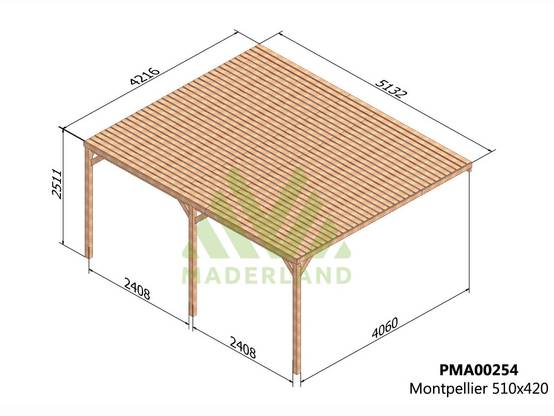Pergola adossée en bois Montpellier 500 x 400 cm + 3 supports surélevés - Maderland - Image 3