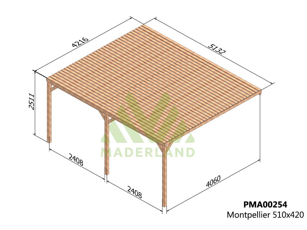 Pergola adossée en bois Montpellier 500 x 400 cm + 3 supports surélevés - Maderland - Image 3