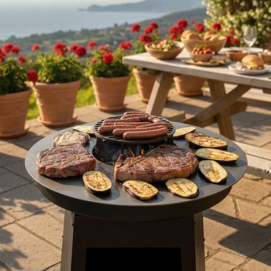 Barbecue charbon - Little Balance - Baroudeur Brasero - Noir - Plaque de cuisson acier inoxydable Ø 60 cm - Image 4