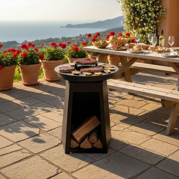 Barbecue charbon - Little Balance - Baroudeur Brasero - Noir - Plaque de cuisson acier inoxydable Ø 60 cm - Image 3