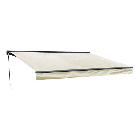 Store banne SAULE 3,95 × 3m avec semi-coffre - Toile beige et structure grise - HAPPY GARDEN - Image 1