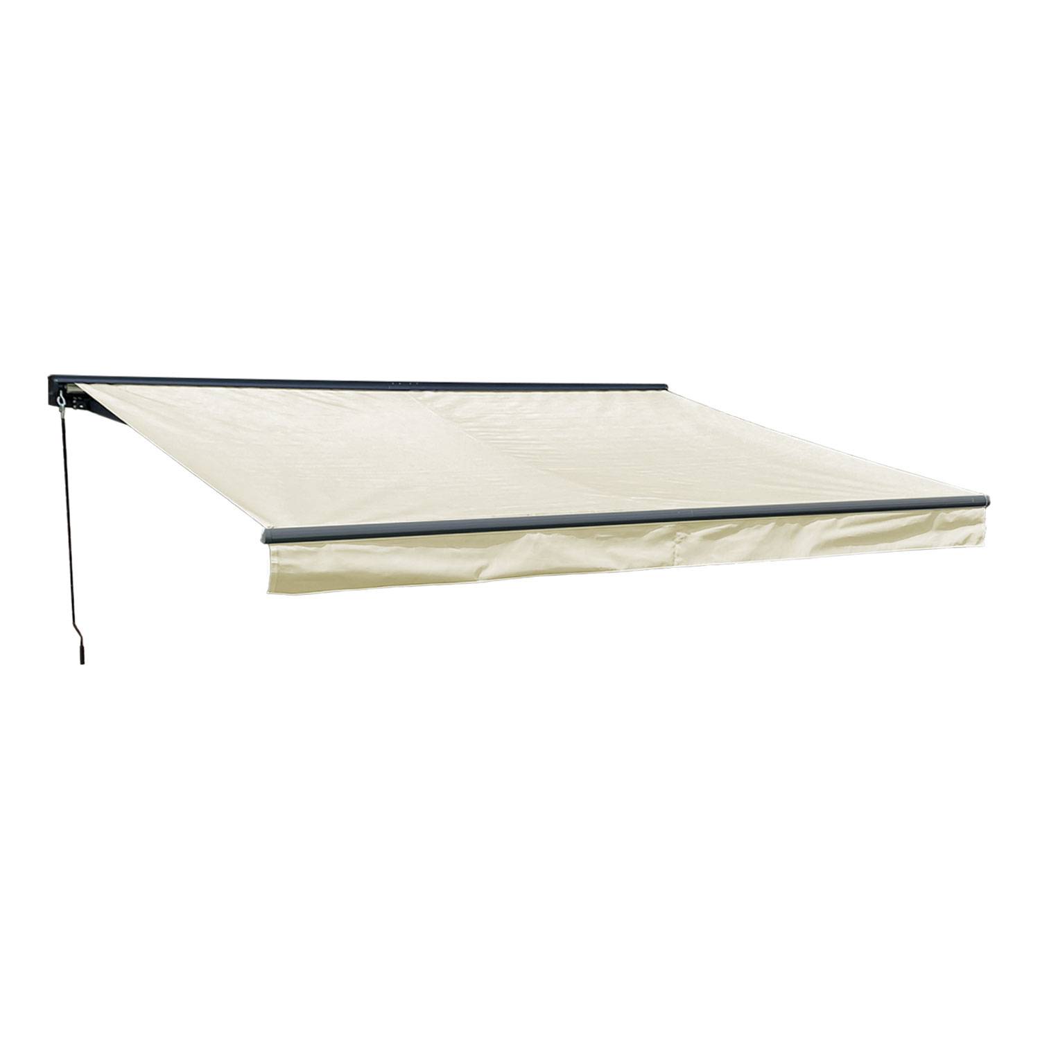 Store banne SAULE 3,95 × 3m avec semi-coffre - Toile beige et structure grise - HAPPY GARDEN - Image 1
