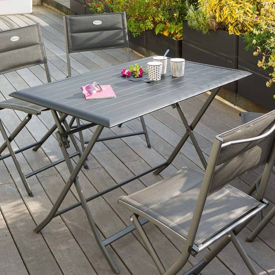 Hesperide - Table de jardin pliante rectangulaire "Azua" graphite 4 places en aluminium traité époxy Hespéride - Image 1