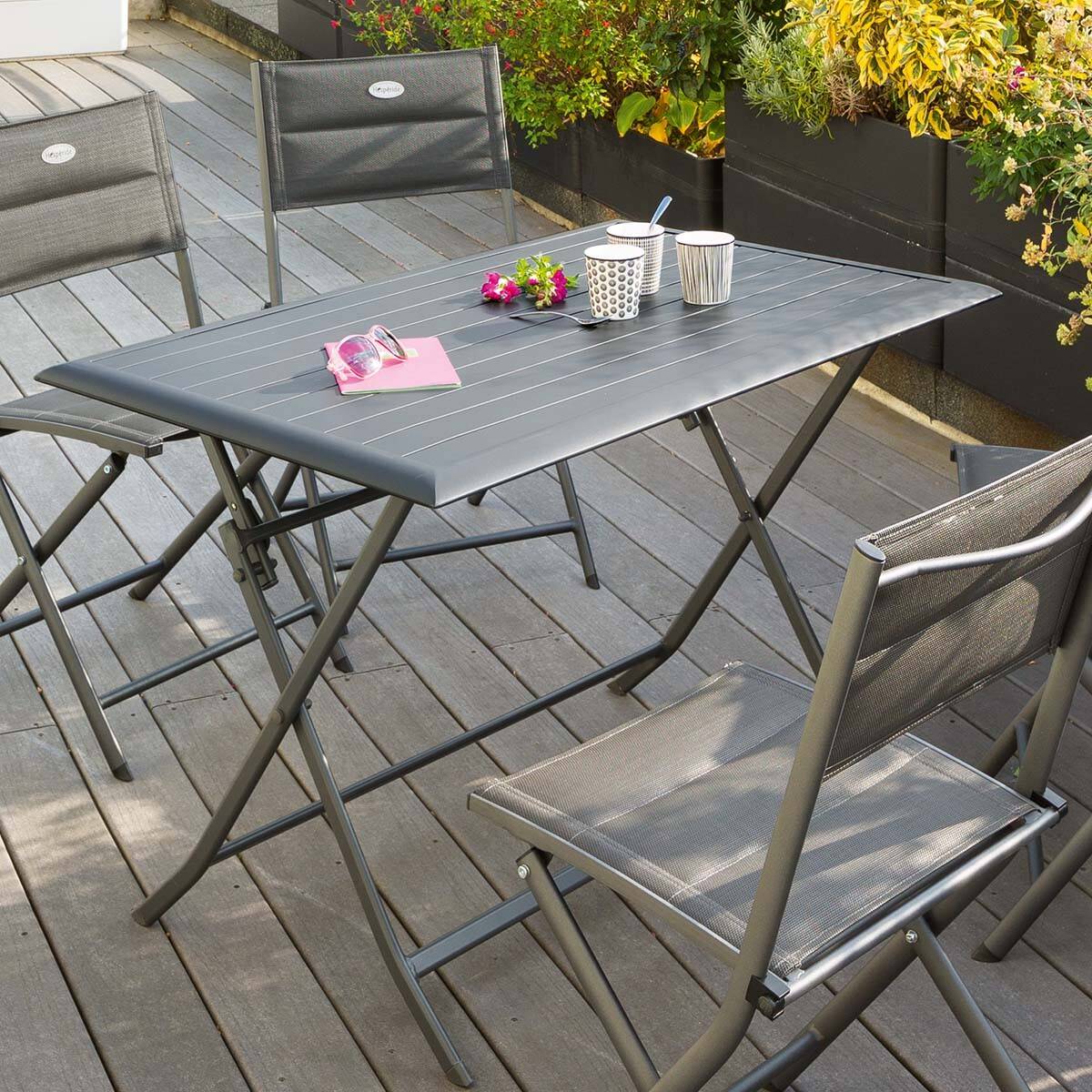 Hesperide - Table de jardin pliante rectangulaire "Azua" graphite 4 places en aluminium traité époxy Hespéride - Image 1