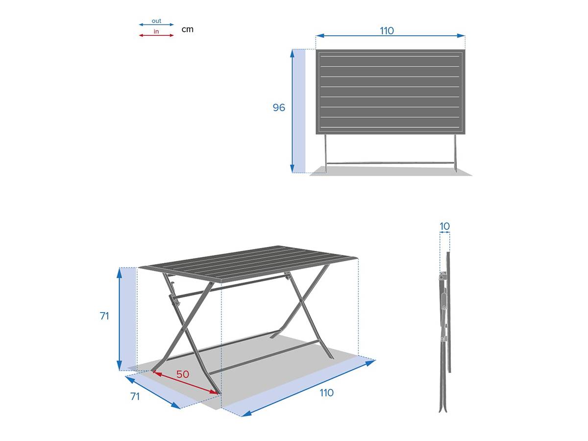 Hesperide - Table de jardin pliante rectangulaire "Azua" graphite 4 places en aluminium traité époxy Hespéride - Image 6