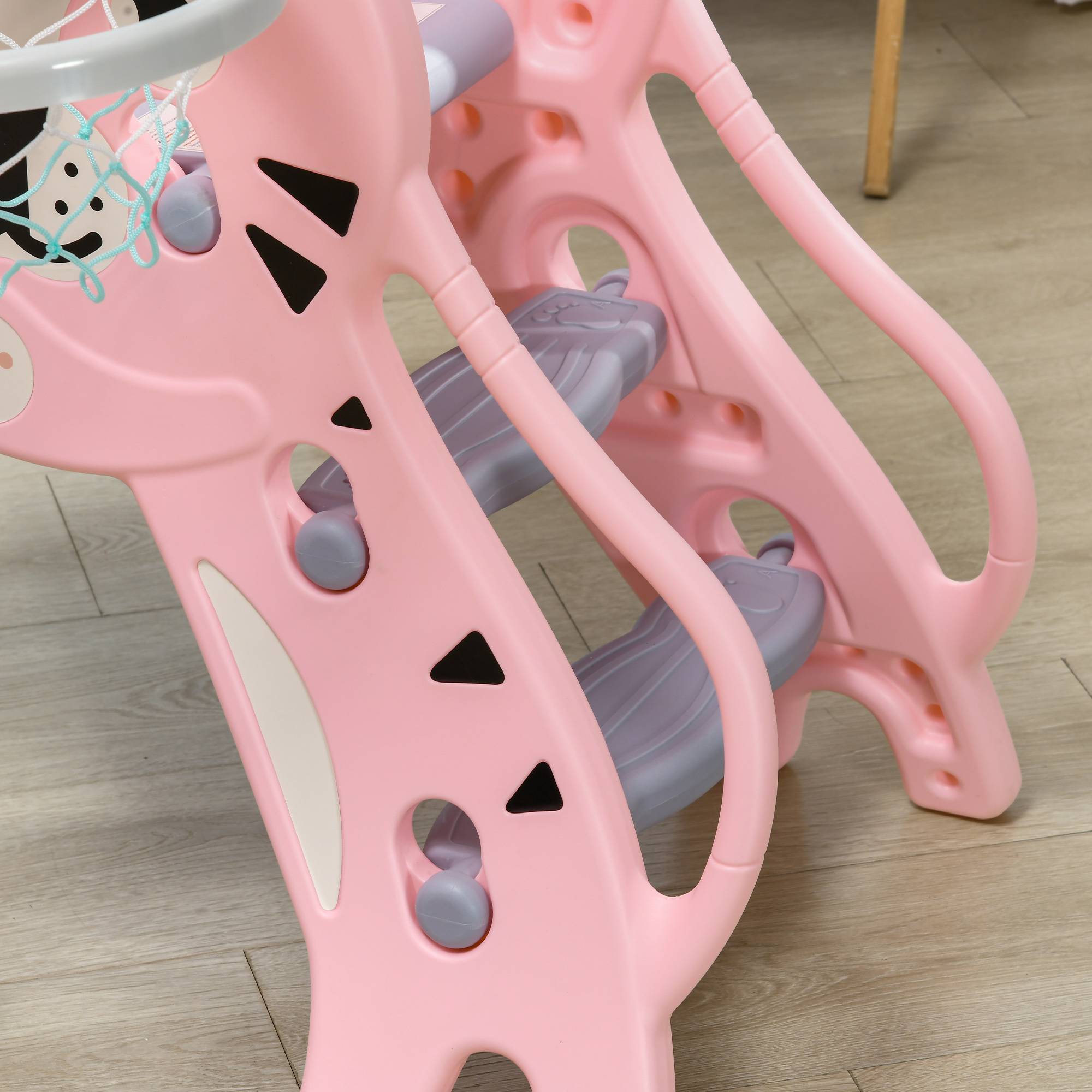 Toboggan aquatique rose et gris 2 marches balancier motif tigre enfants 18–36 mois 133 × 60 × 70 cm intérieur extérieur - Image 10