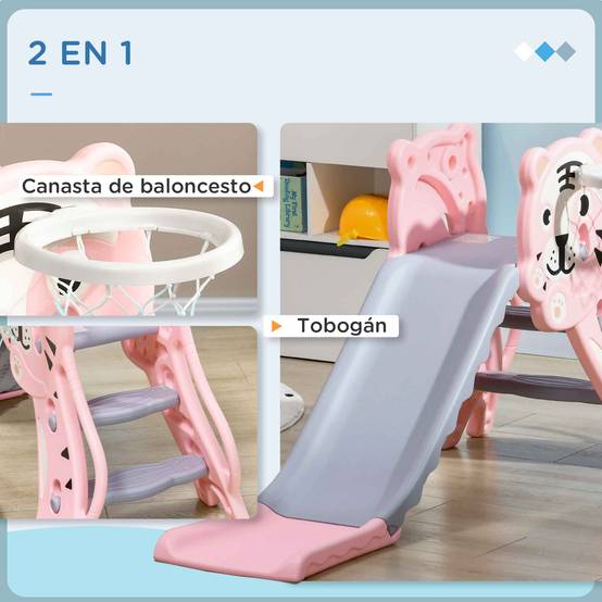 Toboggan aquatique rose et gris 2 marches balancier motif tigre enfants 18–36 mois 133 × 60 × 70 cm intérieur extérieur - Image 6
