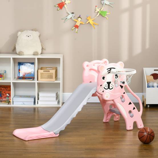 Toboggan aquatique rose et gris 2 marches balancier motif tigre enfants 18–36 mois 133 × 60 × 70 cm intérieur extérieur - Image 4