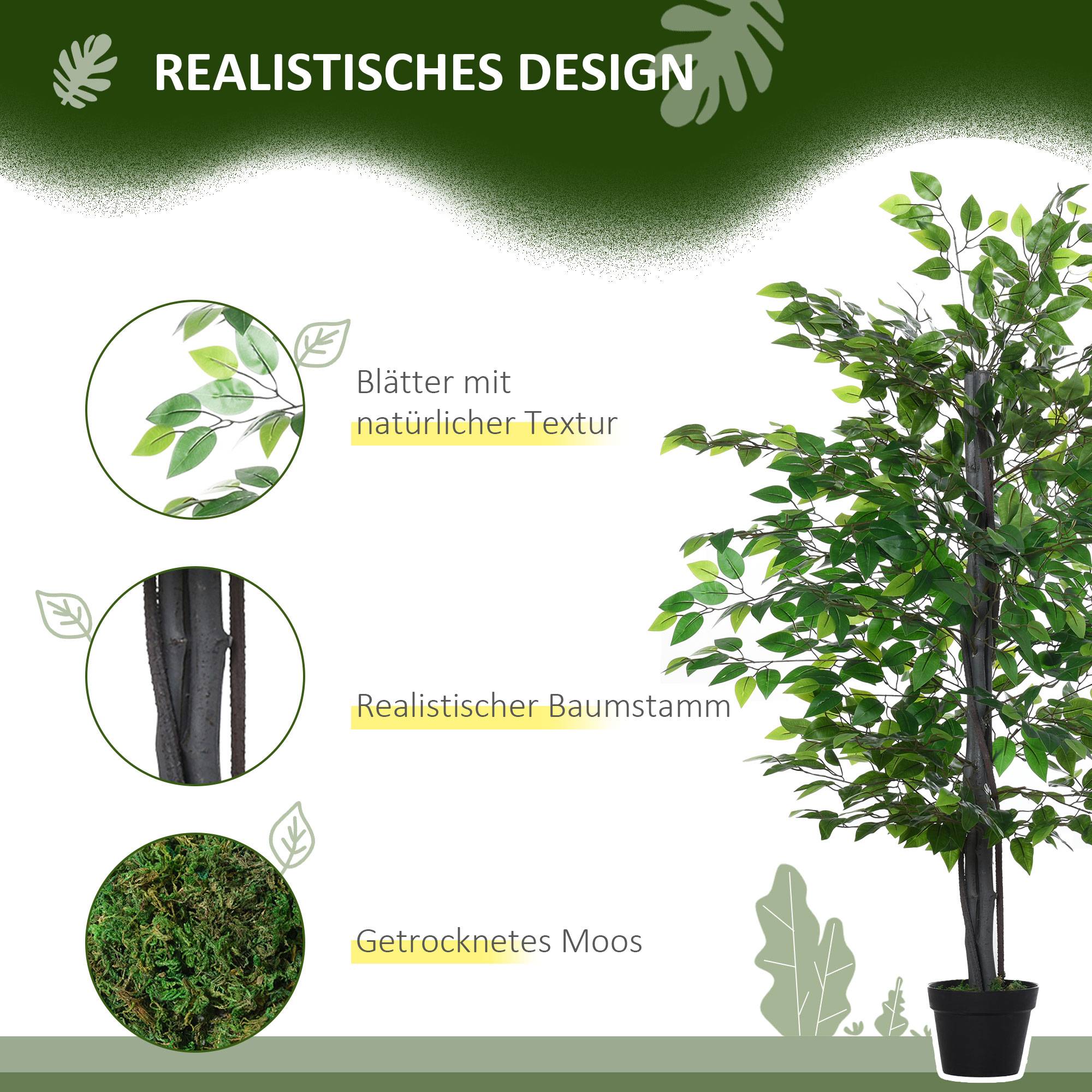 Sans Marque - Grand ficus artificiel 145cm, arbre artificiel, plante en pot, réaliste pour salon, chambre, bureau, jardin - Image 6