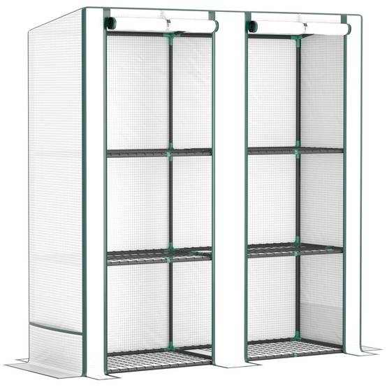 Serre de jardin 3 niveaux avec double porte enroulable - 144 x 48 x 152 cm, vert - Image 1