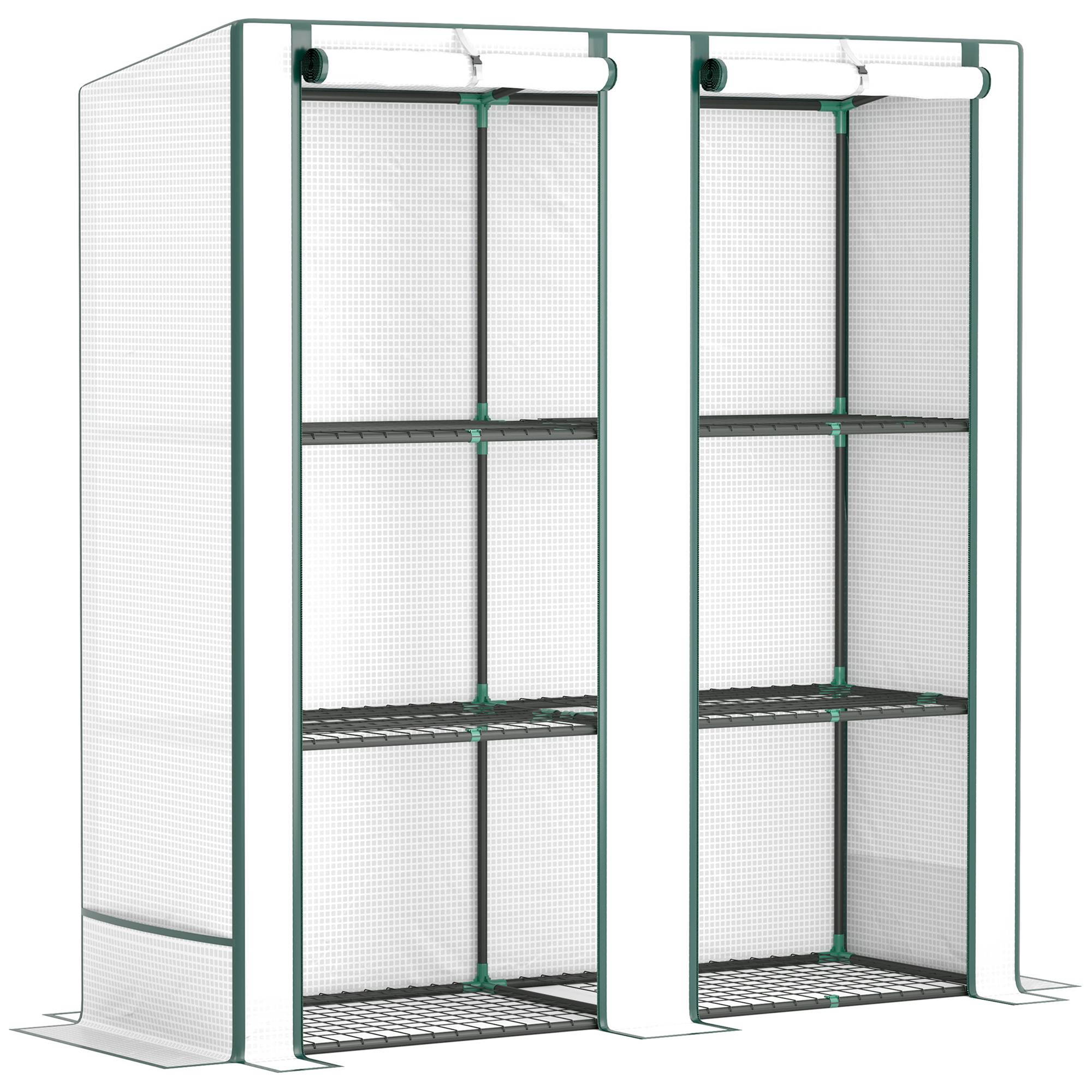 Serre de jardin 3 niveaux avec double porte enroulable - 144 x 48 x 152 cm, vert - Image 1