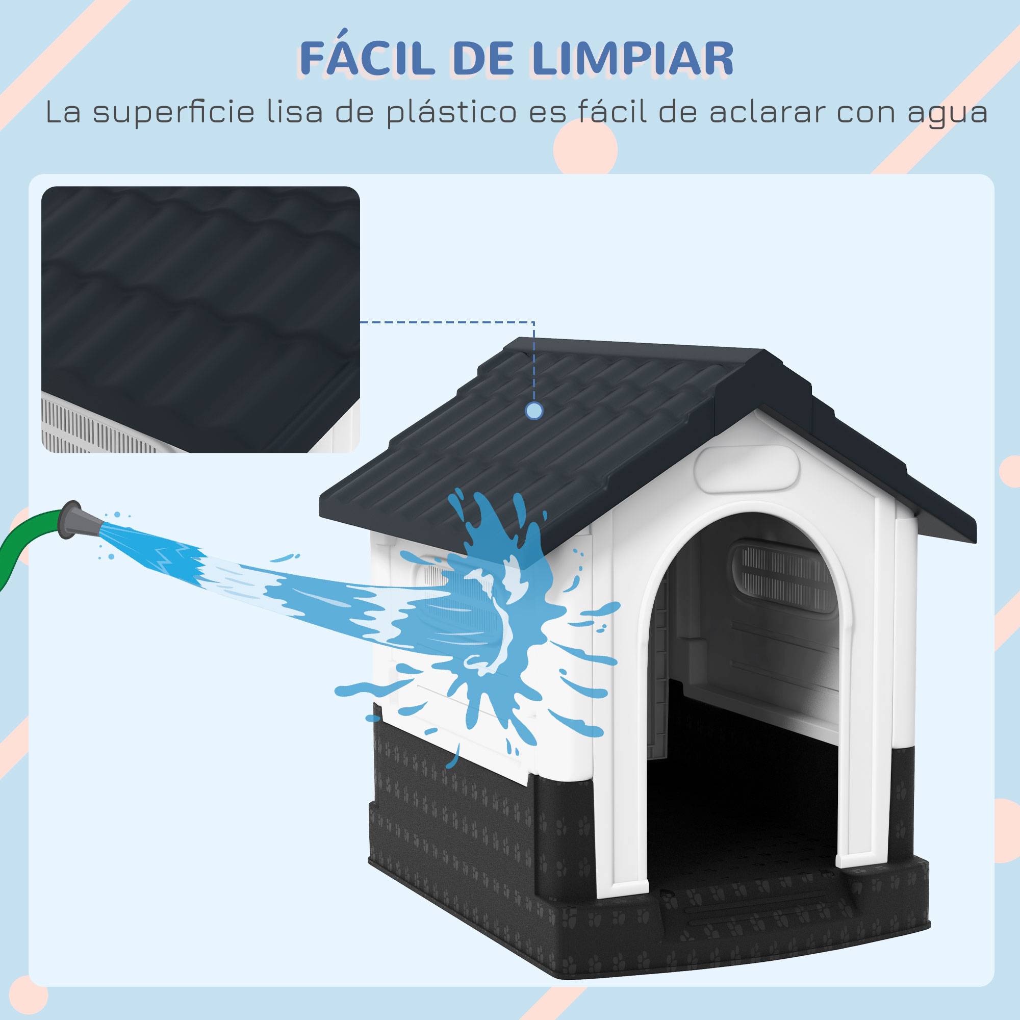 Petite niche extérieure plastique, 3 fenêtres, base surélevée, toit incliné, 64,5x57x66 cm, gris foncé - Image 7