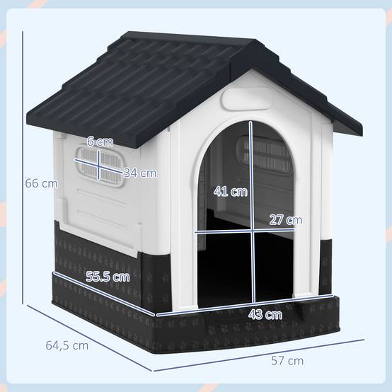 Petite niche extérieure plastique, 3 fenêtres, base surélevée, toit incliné, 64,5x57x66 cm, gris foncé - Image 5