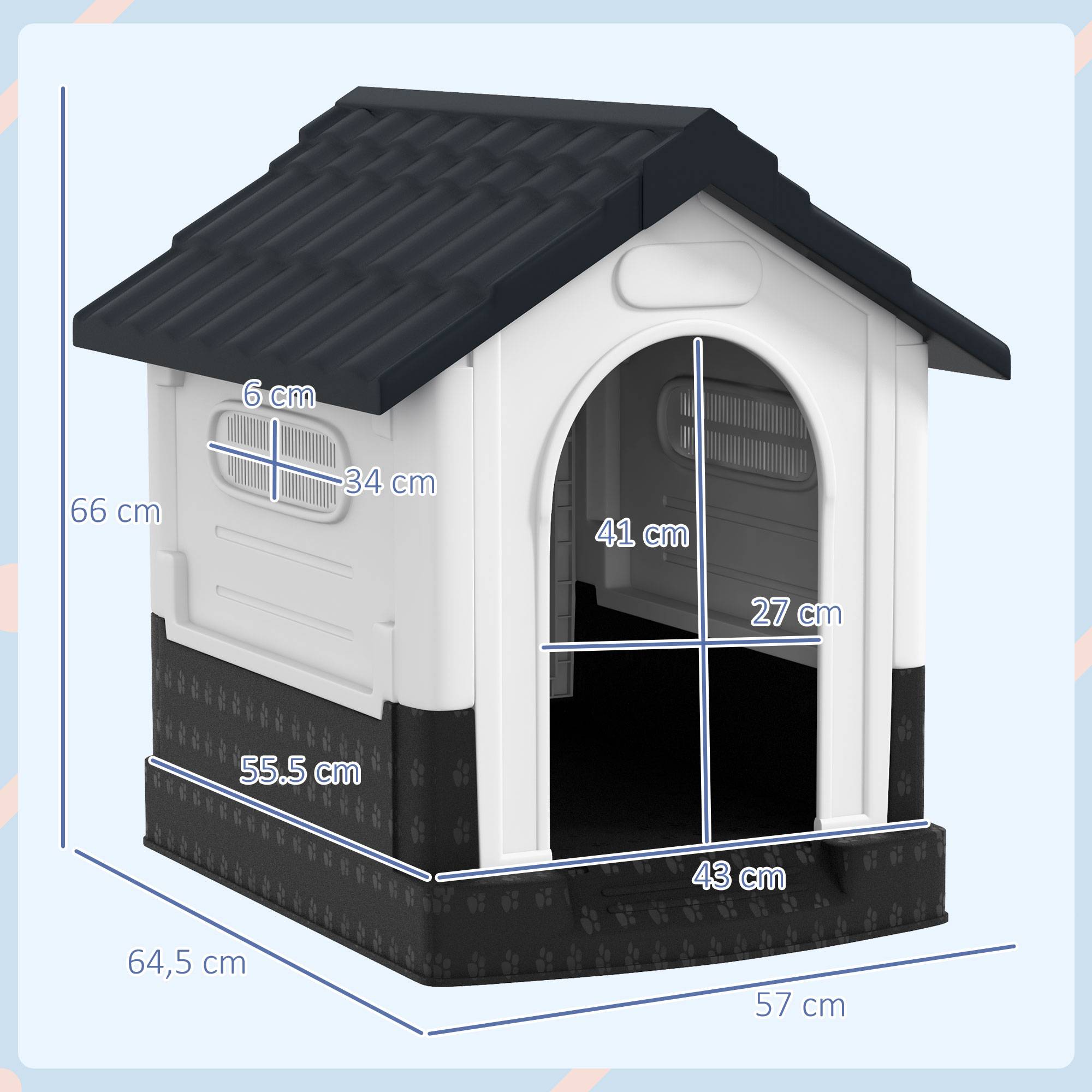 Petite niche extérieure plastique, 3 fenêtres, base surélevée, toit incliné, 64,5x57x66 cm, gris foncé - Image 5