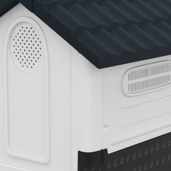 Petite niche extérieure plastique, 3 fenêtres, base surélevée, toit incliné, 64,5x57x66 cm, gris foncé - Image 10