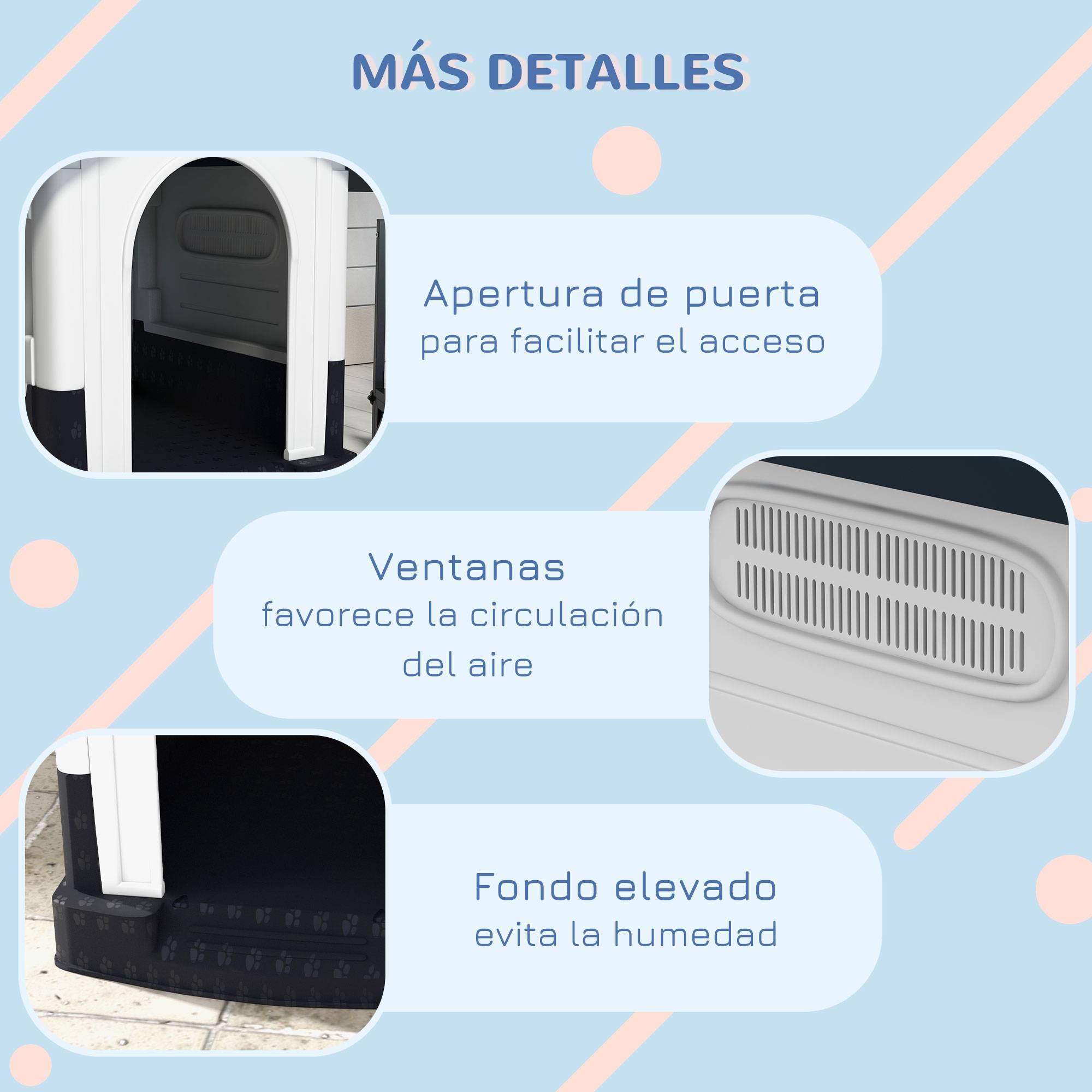 Petite niche extérieure plastique, 3 fenêtres, base surélevée, toit incliné, 64,5x57x66 cm, gris foncé - Image 9