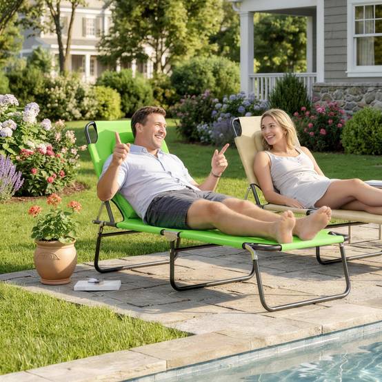 Bain de Soleil Pliable Acier Jardin Trou Visage Inclinable 187x58x36cm Vert - ComfortXL Outdoor Living - Image 3