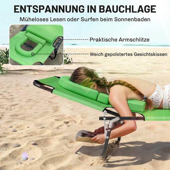 Bain de Soleil Pliable Acier Jardin Trou Visage Inclinable 187x58x36cm Vert - ComfortXL Outdoor Living - Image 6