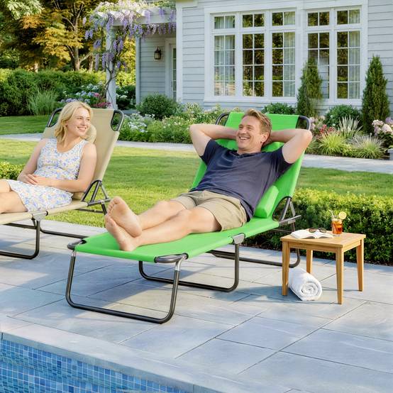 Bain de Soleil Pliable Acier Jardin Trou Visage Inclinable 187x58x36cm Vert - ComfortXL Outdoor Living - Image 4