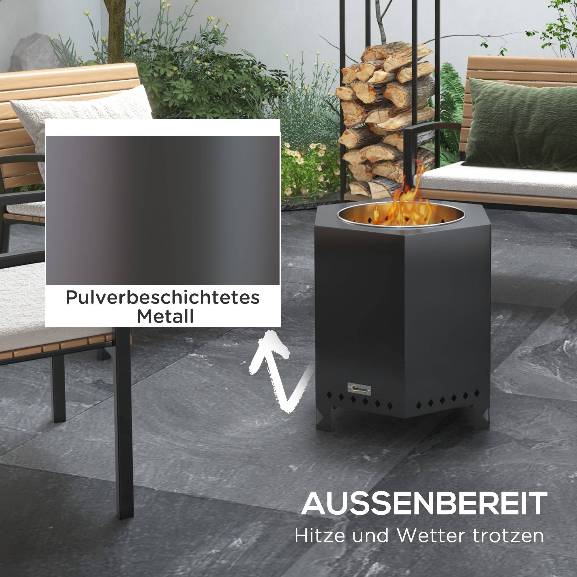 Feu de table sans fumée, métal, noir, 45 x 38.8 x 46.5 cm - PANGIVO - Image 5