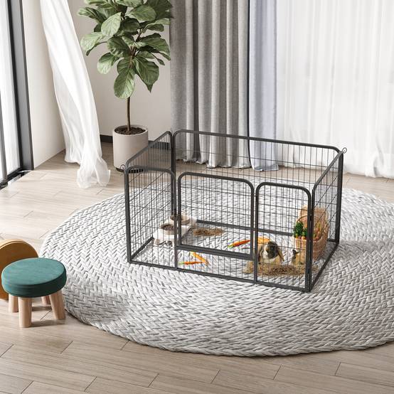Parc enclos luxe acier chien rongeur intérieur extérieur modulable 4 panneaux 125x70 noir - ComfortXL Outdoor Living - Image 4