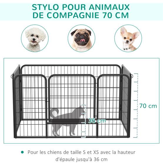 Parc enclos luxe acier chien rongeur intérieur extérieur modulable 4 panneaux 125x70 noir - ComfortXL Outdoor Living - Image 7